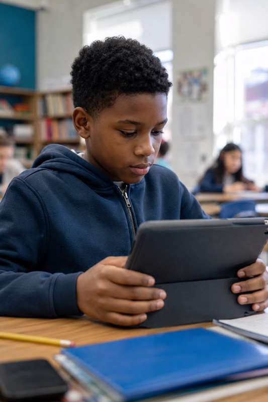 A person reading on a tablet